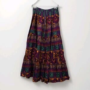 Vintage Access Boho Maxi Skirt Crinkle Gypsy Long Hippie Size Med Floral India